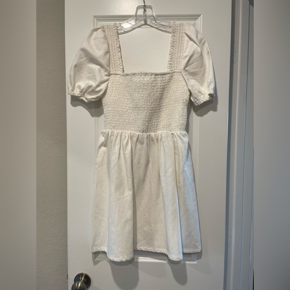 Blue Blush white corduroy smocked mini dress